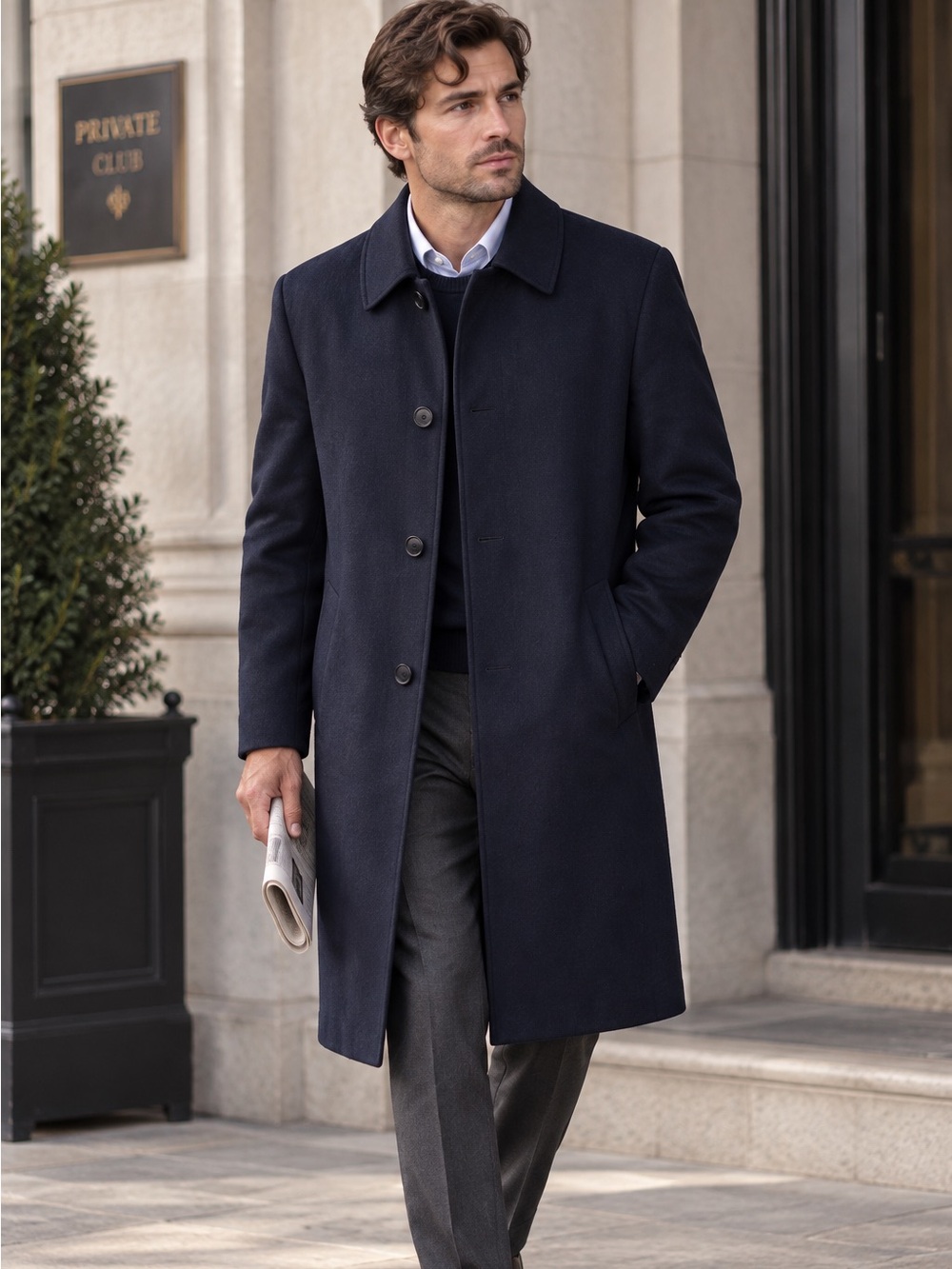 Canali Italy 100% Wool Navy Car Coat 46R/XL Luxury Made in Italy